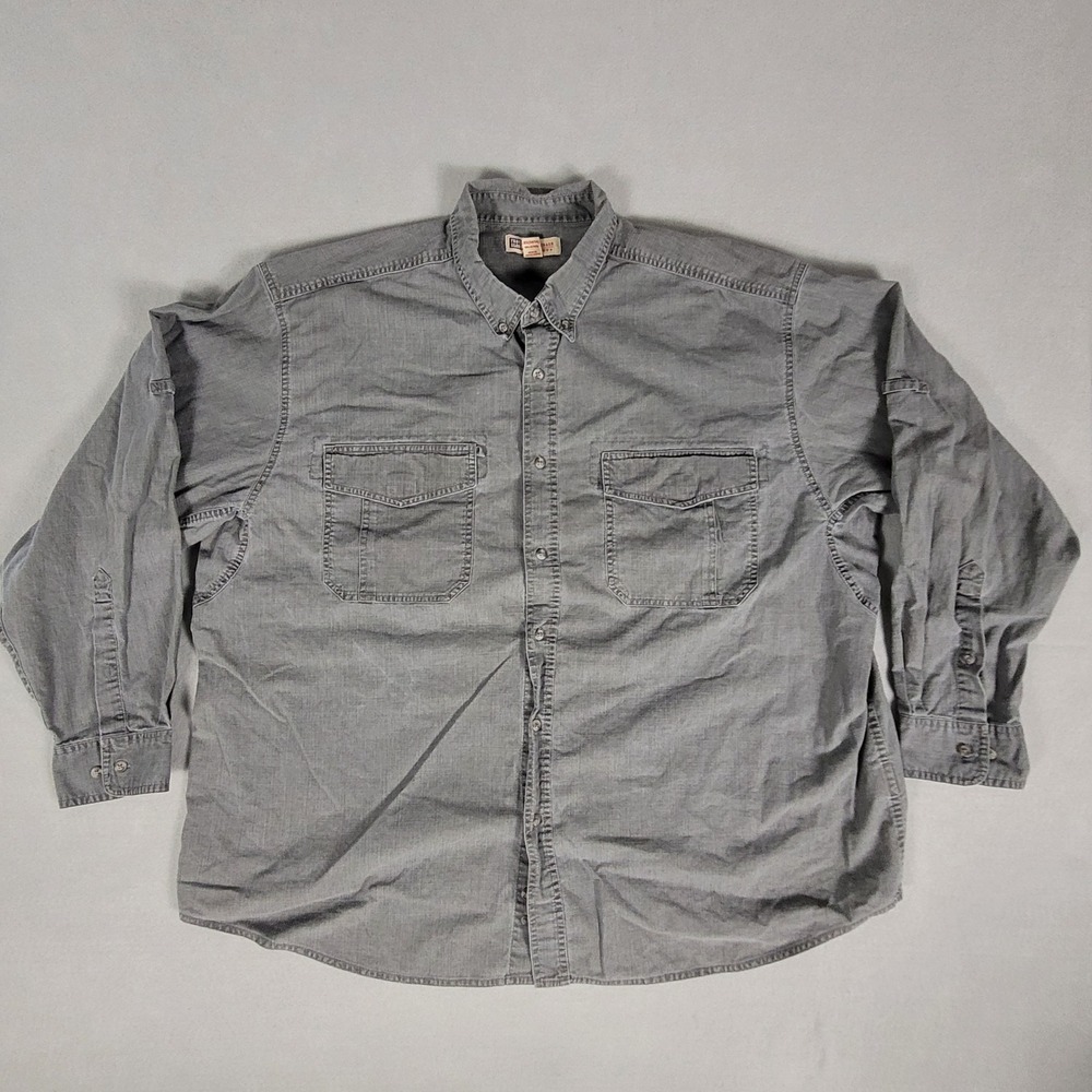 Faded Glory Button Down Shirt Mens 3XL Gray Utility Regular Fit Cotton Durable